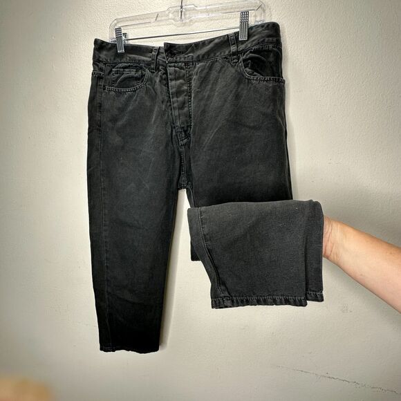Nili Lotan Muted Black Drop Crotch Button Front Cropped Denim Jeans Size 6 - Picture 4 of 14